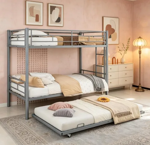 Miniatura 13 de Bellemave Litera de metal con nido, litera individual sobre matrimonial con barandilla y escalera para niños/adolescentes, adultos, no necesita