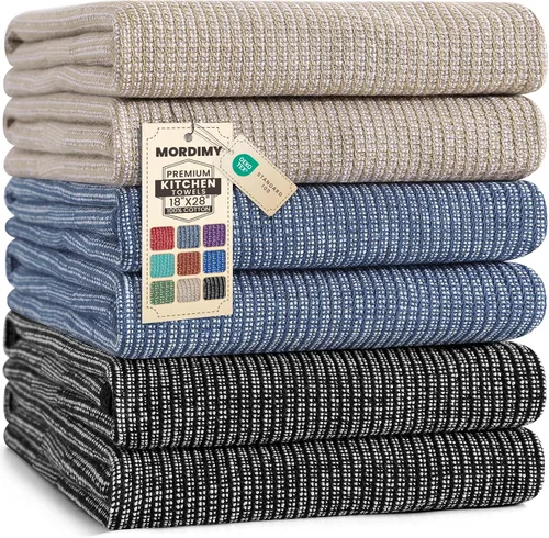 Miniatura 22 de Mordimy Paquete de 6 paños de cocina de alta calidad (18 x 28 pulgadas, negro), toalla de mano grande de algodón, paños planos y de rizo para secar