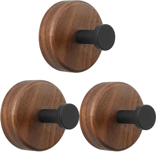 Miniatura 8 de Ganchos de pared de madera, paquete de 4 ganchos de madera de nogal oscuro para colgar bolsos, sombreros, mochilas, chaquetas, bolsas y batas