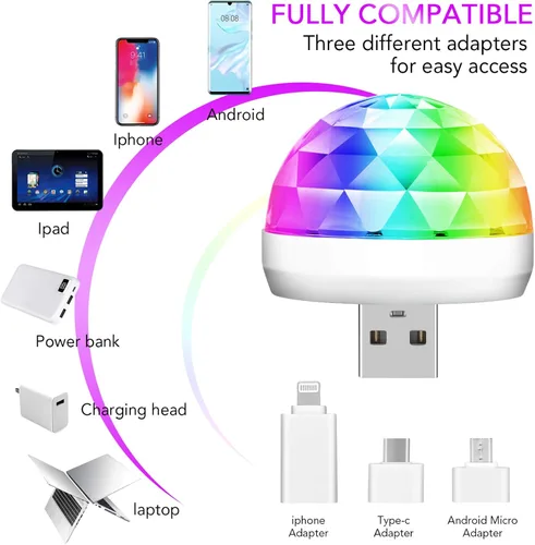 Miniatura 3 de Lmaytech Luces USB para fiesta de mini bola de discoteca, luces estroboscópicas activadas por sonido, luces LED portátiles para el ambiente