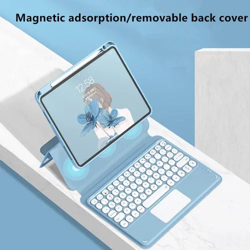 Miniatura 5 de Funda con teclado para iPad mini6 con panel táctil horizontal o vertical, magnética, desmontable, teclado BT transparente para iPad Mini 6ª Azul