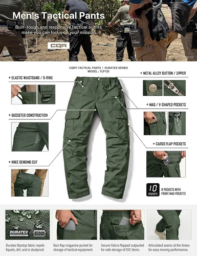 Miniatura 4 de CQR Pantalones tácticos para hombre, resistentes al agua, pantalones cargo Ripstop, ligeros EDC trabajo, senderismo, ropa para exteriores