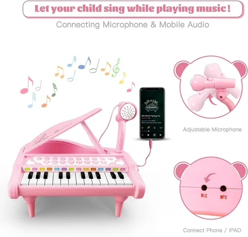 Miniatura 3 de Love & Mini - Piano/teclado de juguete para niños de 3 a 5 años como regalo de cumpleaños, con 24 teclas, color rosa; instrumento musical de juguete