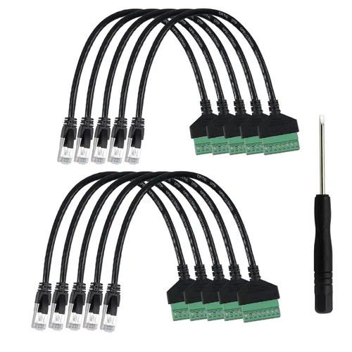 Miniatura 9 de 4 conectores hembra RJ45 a 8 pines de 1 pie de conector de terminal de tornillo, terminal de tornillo RJ45 8P8C para extensor Ethernet Cat6 Cat5 AV