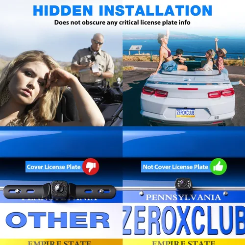 Miniatura 4 de ZEROXCLUB Cámara de respaldo para automóvil, 6 luces LED automáticas, visión nocturna, IP69, impermeable, con cable, cámara de visión trasera