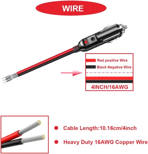 Miniatura 5 de Enchufe de repuesto para encendedor de cigarrillos macho de 12 V, enchufe macho de repuesto para encendedor de cigarrillos macho, con cables, luz