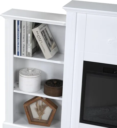 Miniatura 4 de MFSTUDIO Soporte de TV eléctrico grande de 70 pulgadas con chimenea de granja blanca, consola central de entretenimiento multimedia con chimenea
