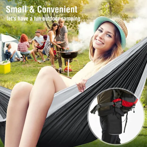 Miniatura 7 de Hamaca para campamento, hamacas portátiles individuales/dobles para senderismo al aire libre, viajes, mochilero, hamaca de nailon 210D para patio