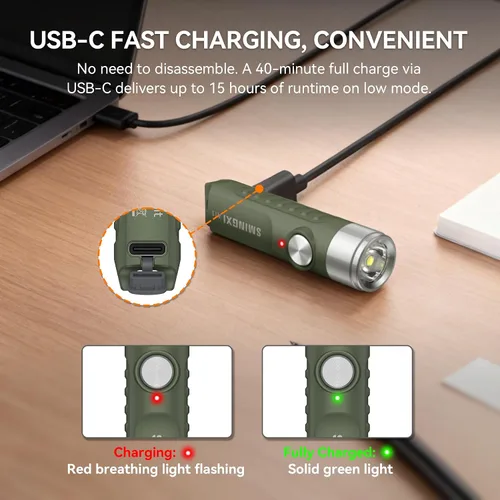 Miniatura 4 de Llavero recargable de 500 lúmenes, linterna EDC con base magnética, mini luz de bolsillo súper brillante con USB-C, IP66 pequeñas linternas ligeras