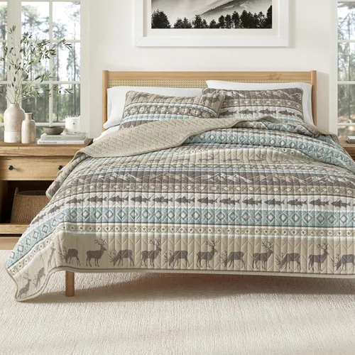 Miniatura 7 de Great Bay Home Lodge - Juego de edredón – Juego de ropa de cama rústica de 3 piezas tamaño matrimonial/Queen – Colcha reversible ligera para todas