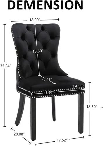 Miniatura 3 de KCC Nikki Collection - Juego de 2 sillas de comedor de terciopelo tapizadas de alta gama con anillo trasero de clavo, patas de madera maciza