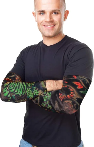 Miniatura 2 de Boao 20 piezas de mangas de brazo de enfriamiento para hombre, manga larga sin dedos, antideslizante, protección UV, mangas temporales para tatuajes