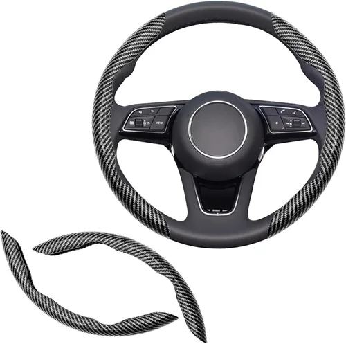 Miniatura 11 de 2 piezas Fundas de Volante de Fibra de Carbono de Ajuste Universal, Funda de Volante Antideslizante/Protector de Volante Segmentado/Accesorios Rojo