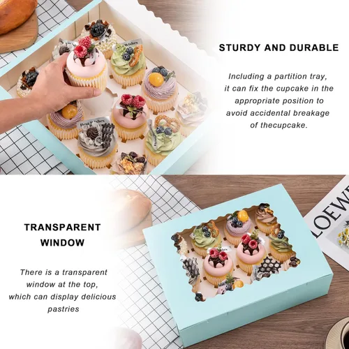 Miniatura 3 de Hoewina 6 Cajas para Cupcakes - Para 12 Cupcakes con Ventana, Soporte para Cupcakes de Grado Alimenticio, Fácil Transporte y Presentación - Ideal