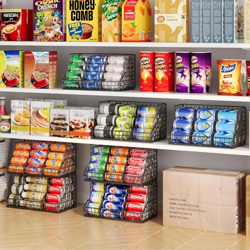 Miniatura 8 de JKsmart Paquete de 2 organizadores apilables de latas para almacenamiento de despensa, dispensadores de latas con 4 divisores ajustables, cesta