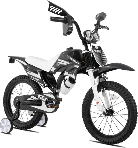 Miniatura 14 de KEANO - Bicicleta estilo motocross para niños y niñas de 12 y 16 pulgadas, con ruedas de entrenamiento y placa numérica, bicicletas para niños de 3