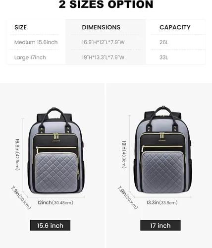 Miniatura 7 de LOVEVOOK Mochila para computadora portátil para mujer, mochila para trabajo de viaje, bolsa de computadora para enfermera, profesora, bolsa