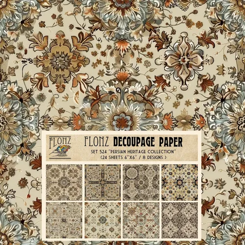 Miniatura 6 de Paquete de papel para decoupage (24 hojas 15x15 cm) Patrones florales monocromáticos FLONZ papel vintage para decoupage, manualidades y álbumes