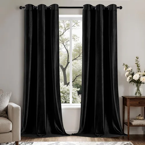 Miniatura 39 de EMEMA Juego de 2 paneles de cortinas de terciopelo de 63 pulgadas, con pestaña trasera y bolsillo para barra, cortinas con aislamiento térmico