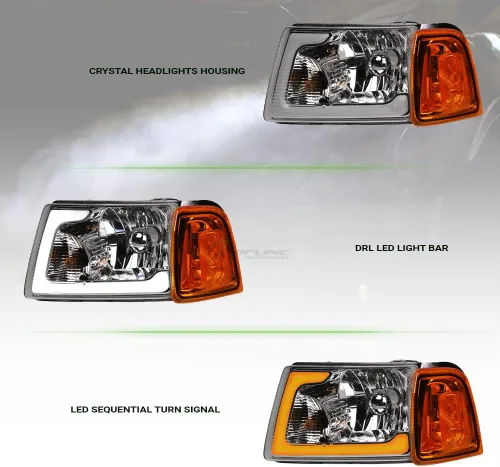 Miniatura 6 de Switchback - Barra de tubo LED secuencial con carcasa cromada, faros delanteros de cristal con lámparas de esquina de señal, reflector ámbar, 4
