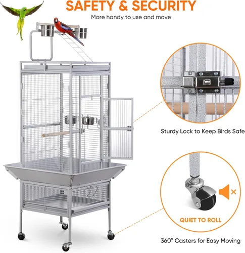 Miniatura 4 de SUPER DEAL PRO - Jaula grande para pájaros 2 en 1 de 61 pulgadas con soporte rodante Playtop loro chinchilla pinzón jaula guacamayo conure cacatúa