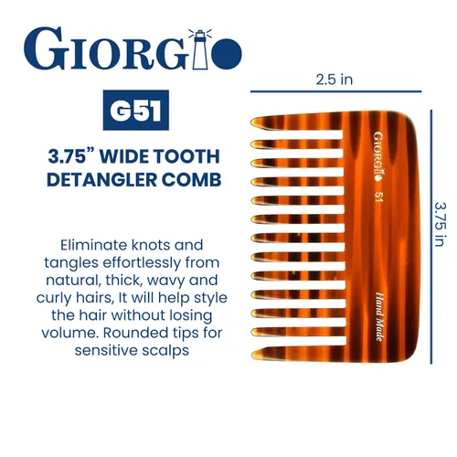 Miniatura 3 de Giorgio G51 - Peine desenredante para el cabello pequeño, peine de bolsillo de dientes anchos para cabello grueso, rizado y ondulado. Peine tortuga
