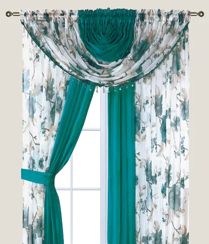 Miniatura 10 de Sapphire Home Cortinas traslúcidas – Juego de 4 paneles de dos tonos con cenefa y alzapaños, 55 x 63 pulgadas, cortina ligera filtrante de luz