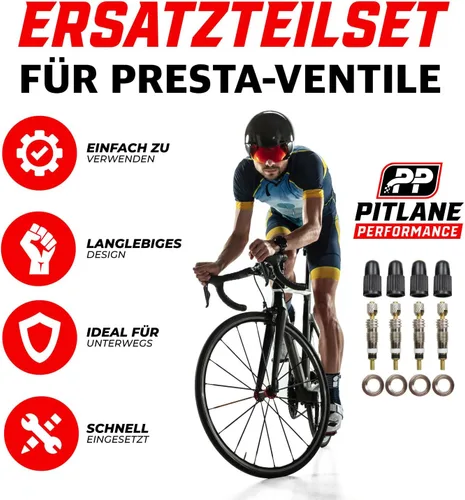 Miniatura 3 de Pitlane Performance® Kit de reparación de válvulas de bicicleta Presta de 18 piezas, insertos de válvula de repuesto con sellos, tuercas y tapas