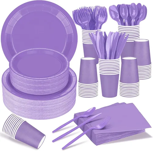 Miniatura 11 de El juego de 228 piezas de suministros de fiesta color rosa incluye platos de papel, vasos, servilletas rosas, cucharas de plástico, tenedores