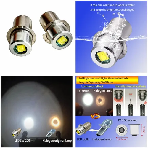 Miniatura 6 de Bombilla LED de repuesto para linterna 4CD, 4 celdas, 6-24 voltios, 18 voltios, 19.2 voltios, kit de conversión, linternas, bombilla, P13.5S PR2 3W