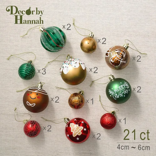 Miniatura 3 de DecorbyHannah - Juego de adornos de Navidad de pan de jengibre, 21 piezas, adornos rojos, verdes y dorados para árbol de Navidad, bolas colgantes