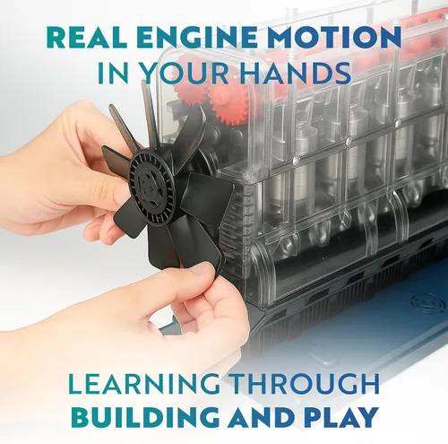Miniatura 8 de Playz Kit de modelo de motor en línea 6: construye tu propio motor STEM en línea 6 pequeño que funciona para adultos y niños de 10 a 12 años, kit