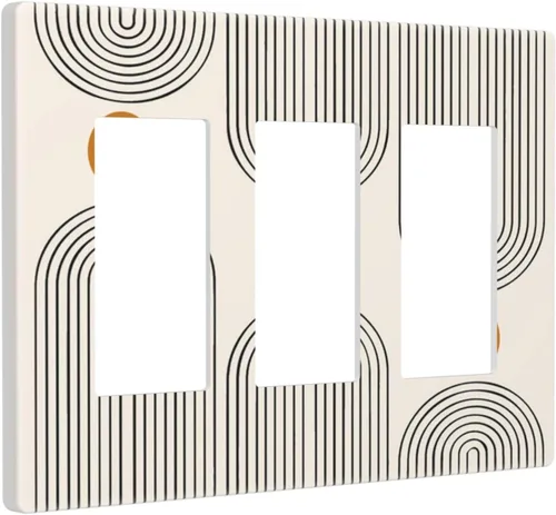 Miniatura 128 de Placa Decorativa de Pared Beige Boho de Mediados de Siglo Sol Abstracto 1-Gang Retro Años 70 Arte Geométrico Moderno con Arco Eléctrico Interruptor