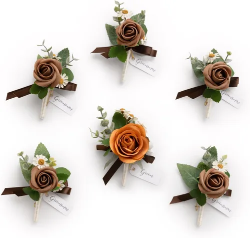 Miniatura 49 de Ling's Moment Boutonniere para Hombres Boda, Juego de 6, Novio y Padrinos Boutonniere para Boda Regreso a Casa Halloween Ceremonia Aniversario, Cena