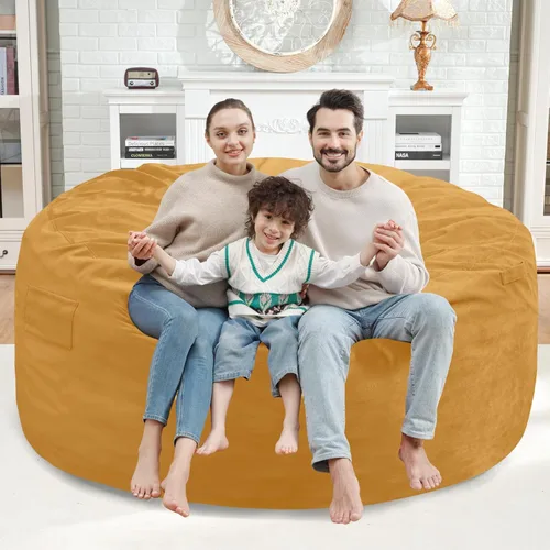 Miniatura 318 de Puf de 5 pies, puf grande con relleno de espuma viscoelástica, sofá puff esponjoso con funda de terciopelo holandés, puf redondo para sala de estar