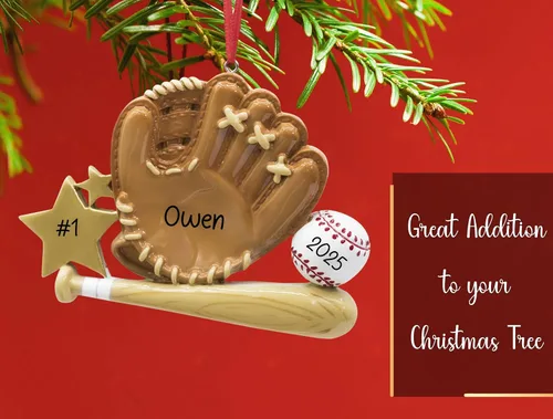Miniatura 5 de Adorno de Navidad personalizado de béisbol 2026 Guante de béisbol con estrella dorada para árbol de Navidad – Regalo único de recuerdo