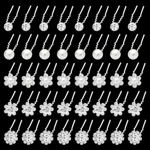 Miniatura 2 de Paquete de 40 horquillas para el pelo de perlas de boda para novia, perlas plateadas con diamantes de imitación, accesorios para decoración