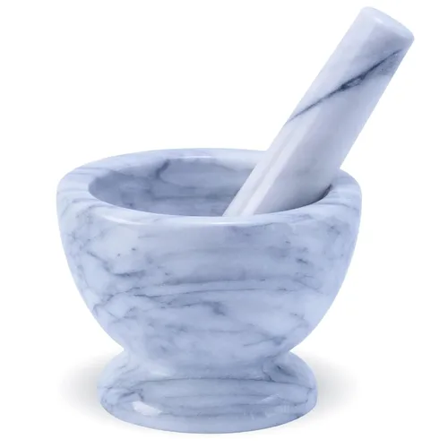 Miniatura 7 de Juego de mortero y mortero de mármol, 5.1 fl oz, molinillo de especias, molinillo de hierbas, trituradora de especias de mármol sin pulir, utensilio