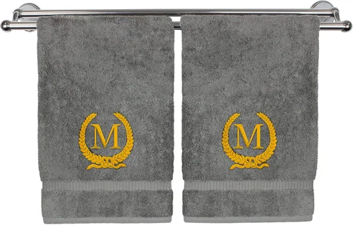 Miniatura 31 de Toalla de mano con monograma, regalo personalizado, 16 x 30 pulgadas, diseño de corona dorada bordada con letra blanca en toalla negra, extra