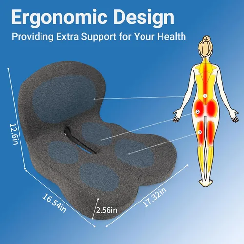 Miniatura 8 de Cojín de asiento de espuma viscoelástica, cojín para silla de oficina con soporte lumbar para aliviar la presión de la espalda, cojín de asiento