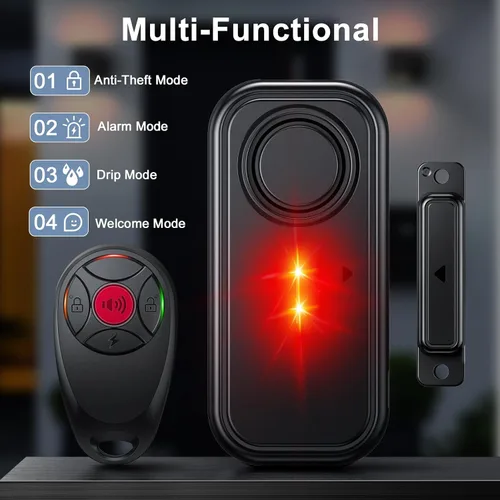 Miniatura 3 de Alarma de puerta con control remoto y luz de advertencia, alarma inalámbrica de puerta de piscina de 108 dB para seguridad de los niños, sensor