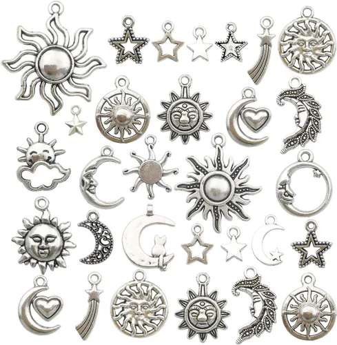 Miniatura 7 de 3.53 oz (alrededor de 80 piezas) suministros de manualidades, colección celestial, dijes para manualidades, accesorios para hacer joyas, accesorios