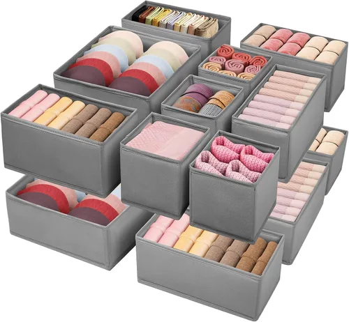 Miniatura 16 de Contenedores grandes de almacenamiento para estantes [4 unidades], cesta de almacenamiento plegable decorativa, organizador de armario de tela