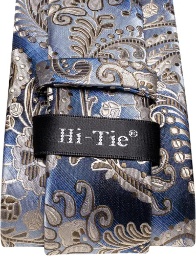 Miniatura 74 de Hi-Tie Corbatas de seda para hombre, diseño de cachemira a rayas, con bolsillo, gemelos cuadrados, conjunto formal de negocios