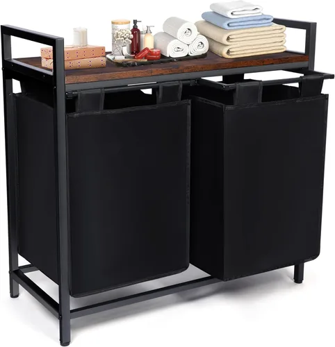 Whitmor Organizador de ropa sucia, cesta de lavandería de 92 litros con estante y 2 bolsas extraíbles, 2 x 12.1 galones (46 litros), 28.8 x 13 x