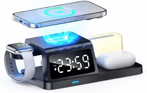 Miniatura 15 de IHAO Estación de carga inalámbrica plegable multifuncional 3 en 1 con luz nocturna LED ambiental, cargador rápido QC3.0 para teléfono, iWatch