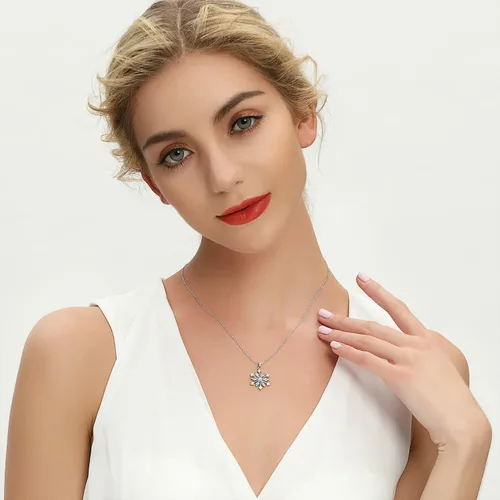 Miniatura 2 de JO WISDOM - Dije de plata de ley 925, collar con diseño grande de copo de nieve color blanco y azul de circonita