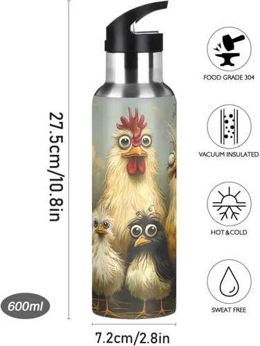 Miniatura 9 de Insulated Water Bottle 32 Oz, Leakproof Water Bottles for Gym Outdoor Travel School, Cute Funny Chickens