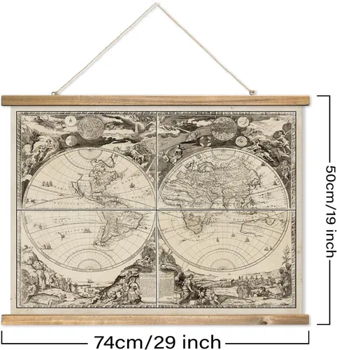 Miniatura 2 de XIAOAIKA Tapiz de Mapa del Viejo Mundo - Póster de Carta Náutica Vintage con Marco de Madera, Arte Clásico de Exploración Marítima, Colgante