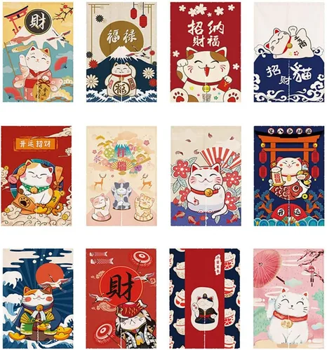 Miniatura 3 de Cortina japonesa Noren para puerta, tapiz Maneki Neko Lucky Cat para puerta, divisor de habitación, cocina, decoración del hogar, 29 x 35 pulgadas